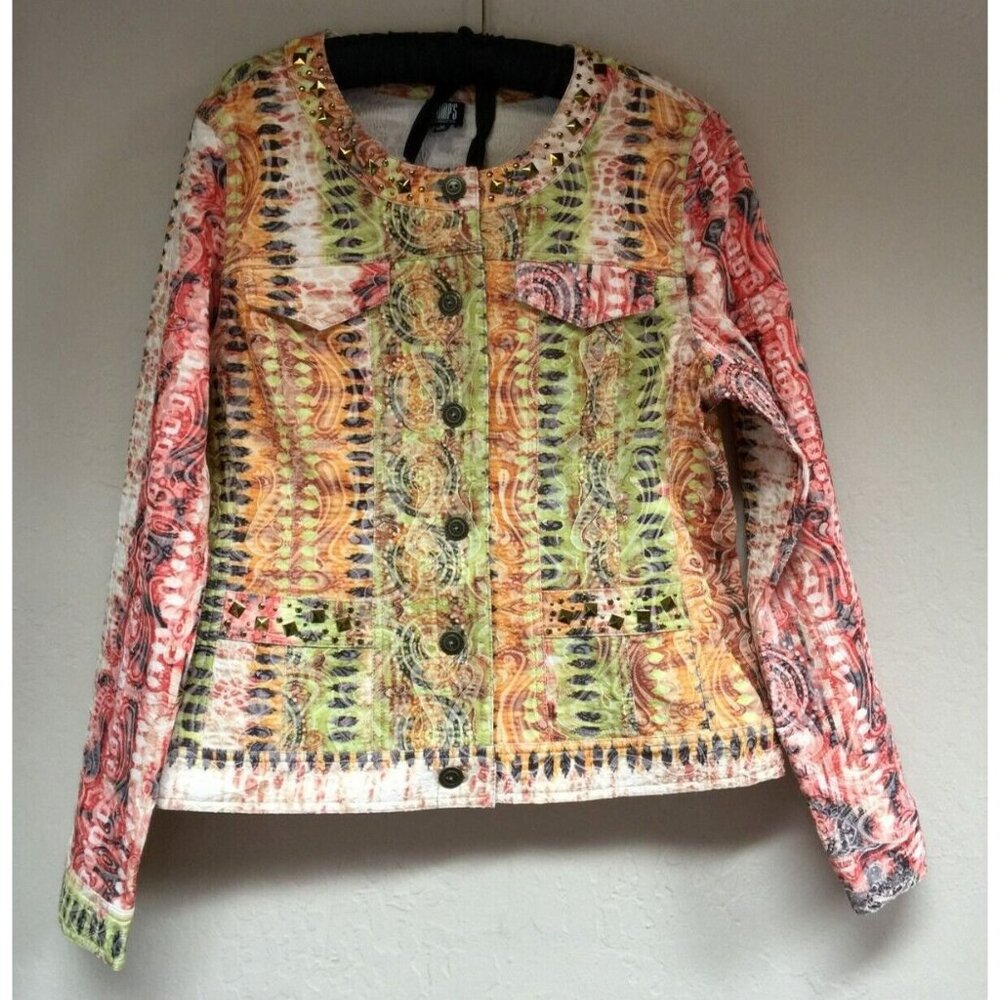 Gump's San Francisco Womens Medium Button Down Jacket Gold Studded Lightweight